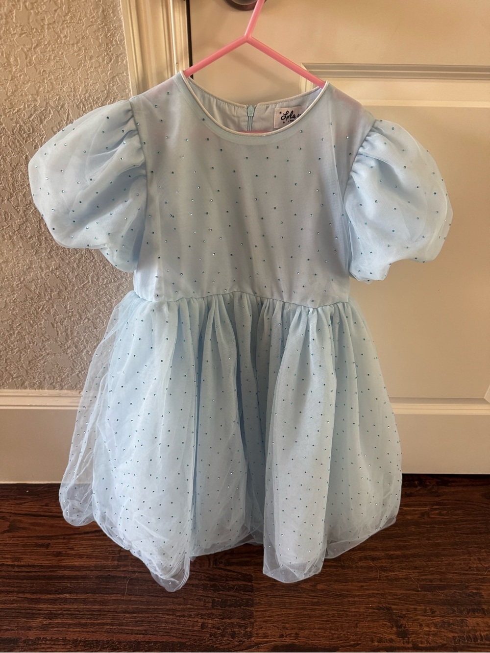 Lola + The Boys Light Blue Dot Tulle Puff Sleeve Dress size 12